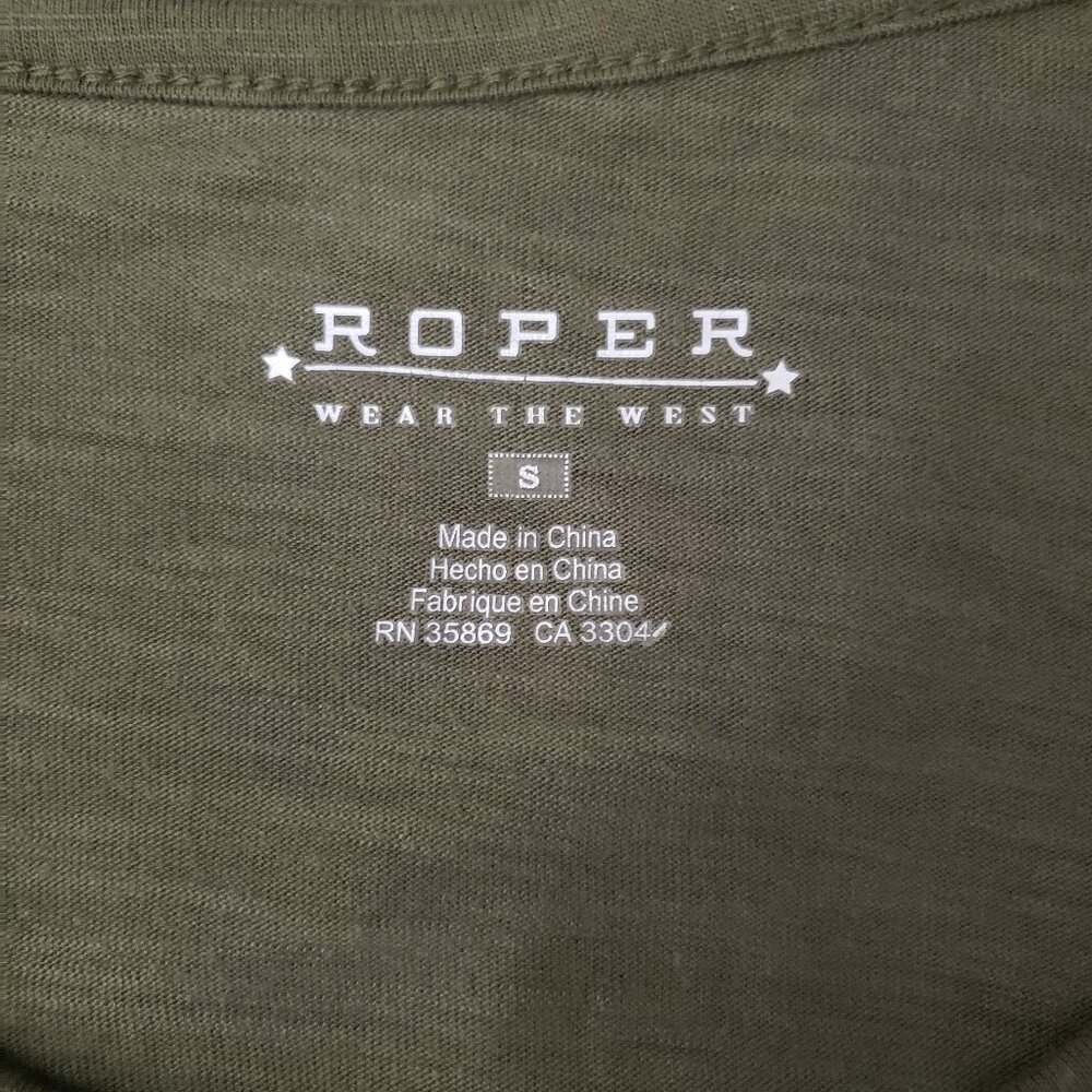 Roper Peasant Top S Embroidered Flared Sleeves Olive Green Boho Hippie - Picture 5 of 8